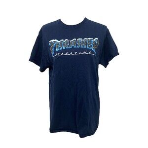 Thrasher Magazine Men's Shirt Blue Big Logo Short Sleeve Crewneck Size Medium